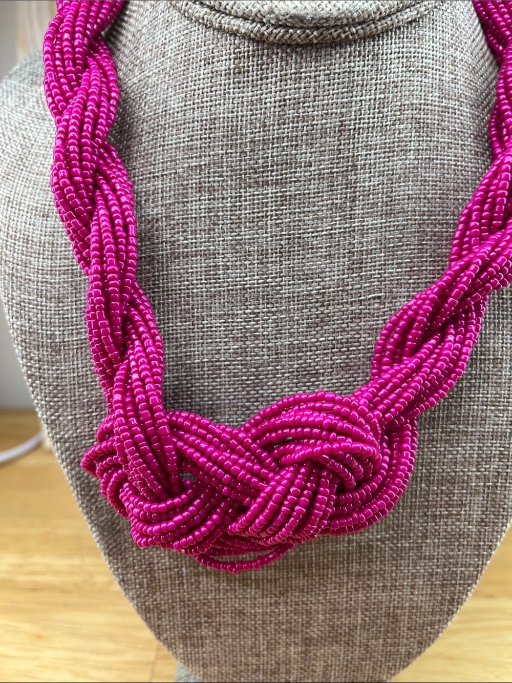 Bold Fuchsia Beaded Knot Necklace - Women Jewelry - Picture 2 of 5